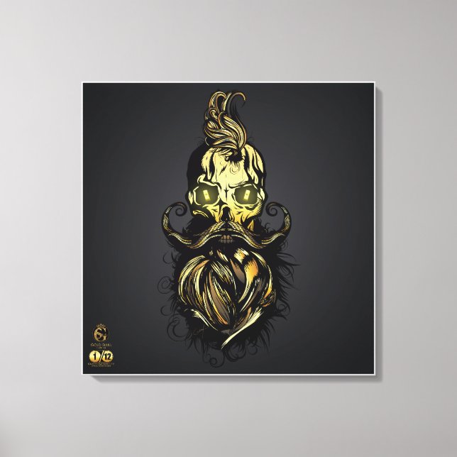 Bärtiger Hipster-Totenkopf und Schnurrbart Leinwanddruck (Vorderseite)