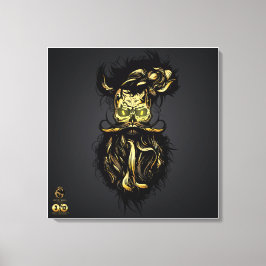 Bärtiger Hipster-Totenkopf und Schnurrbart Leinwanddruck