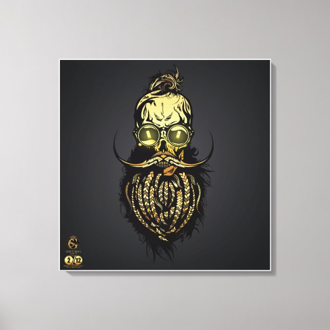 Bärtiger Hipster-Totenkopf und Schnurrbart Leinwanddruck (Vorderseite)