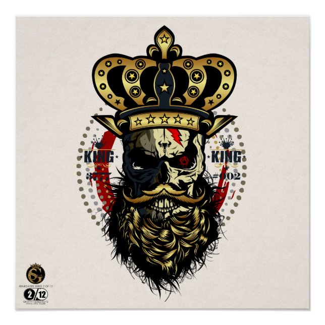 Bärtiger Hipster-Totenkopf und Schnurrbart Poster (Vorderseite)