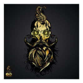 Bärtiger Hipster-Totenkopf und Schnurrbart Poster