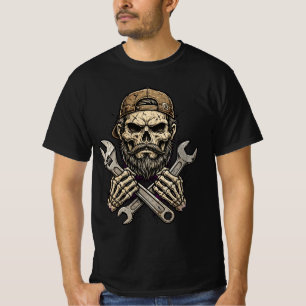 Bärtiger Totenkopf-Mechaniker-Schraubenschlüssel - T-Shirt