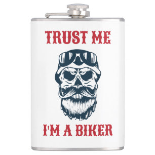 Bärtiger Totenkopf   Motorrad   Trau mir, ich bin  Flachmann