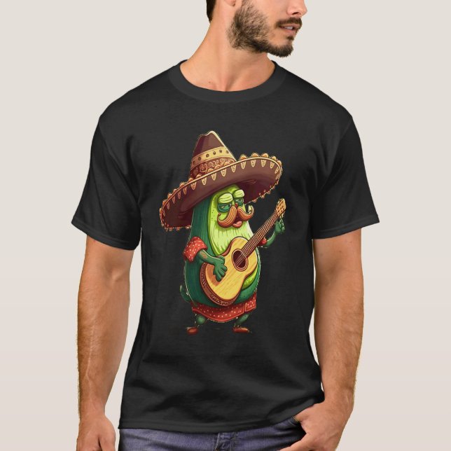 Bartmann Meme Bärtiger Avocado Gitarre Spielend T-Shirt (Vorderseite)