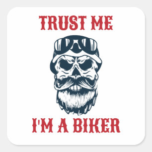 Bartschädel Motorrad Trau mir, ich bin ein Bik Quadratischer Aufkleber
