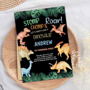 Barwon Black Glitzer Dinosaur Birthday Einladungen