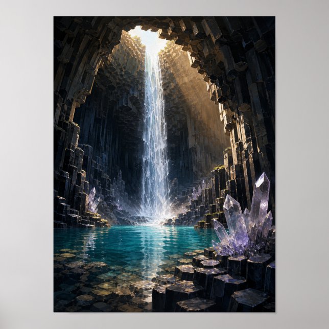 Basaltkristallhöhlen-Wasserfall 12x16 Poster (Vorne)