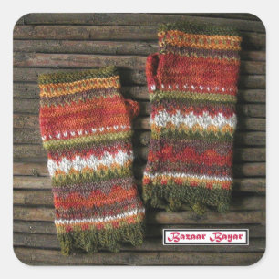 Basar-Bayar gestrickte Fingerless Handschuhe Quadratischer Aufkleber