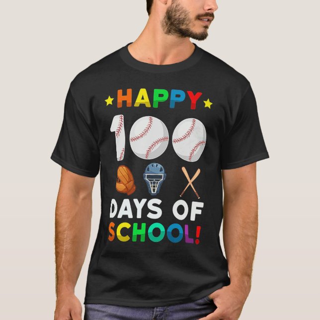 Baseball 100 Days of School Happy 100th Day Teache T-Shirt (Vorderseite)