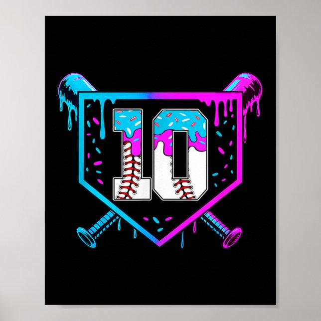 Baseball 10. Geburtstag Eiscreme Tropfen 10 Jahre  Poster (Vorne)