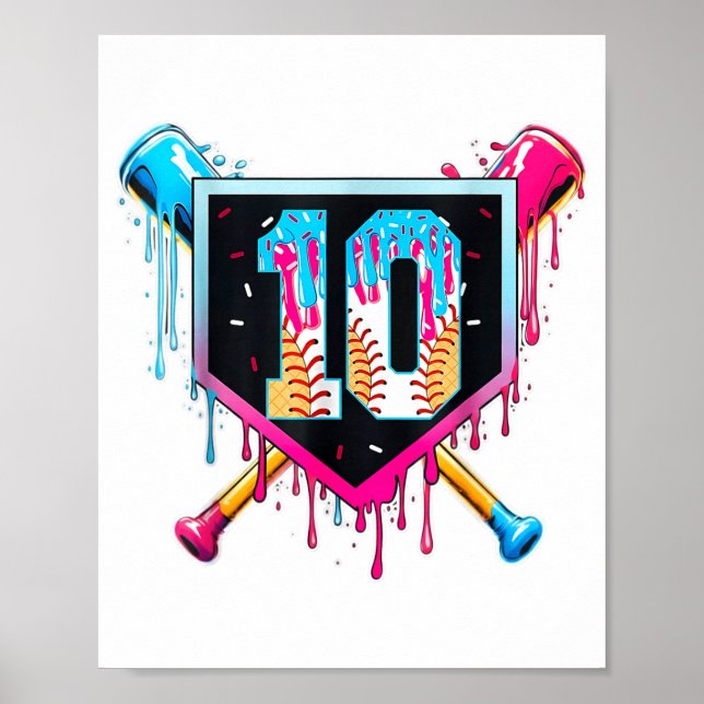 Baseball 10-jähriger Junge Eis Drip 10. Poster (Vorne)