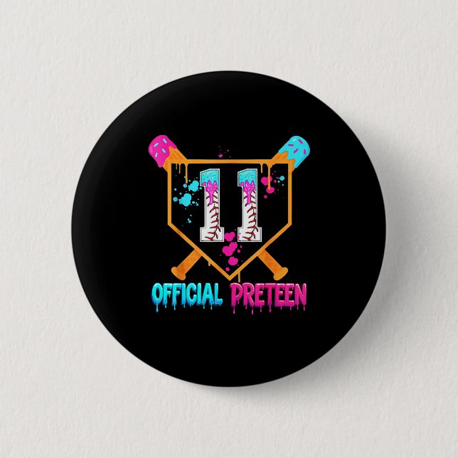 Baseball 11 Jahre alte Eiscreme tropft 11. Geburts Button (Vorderseite)