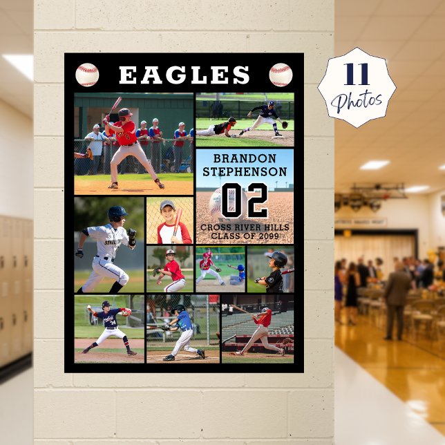 Baseball 11 Photo Collage Player Name Number Poster (Von Creator hochgeladen)