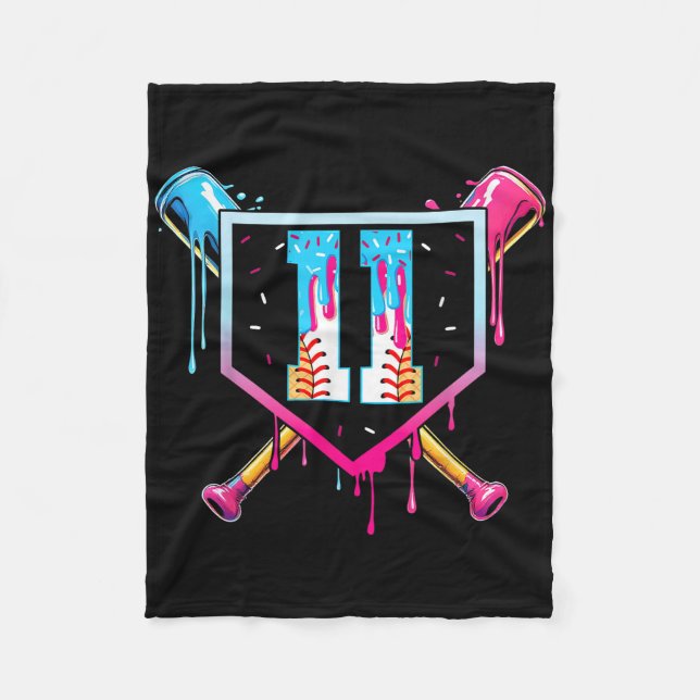 Baseball 11 Year Old Ice Cream Drip 11th Birthday  Fleecedecke (Vorderseite)