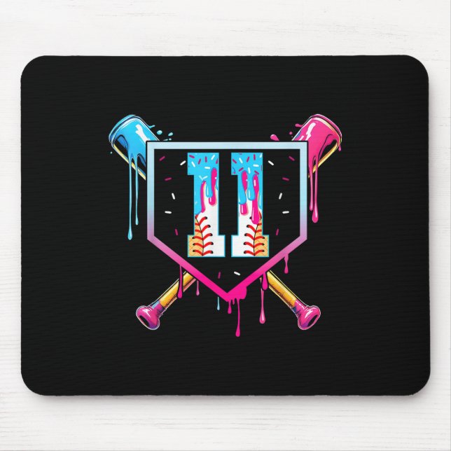 Baseball 11 Year Old Ice Cream Drip 11th Birthday  Mousepad (Vorne)
