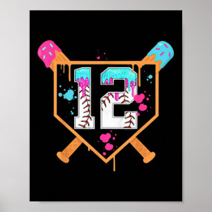 Baseball 12. Geburtstag Junge Eiscreme-Tropf 12 Ja Poster