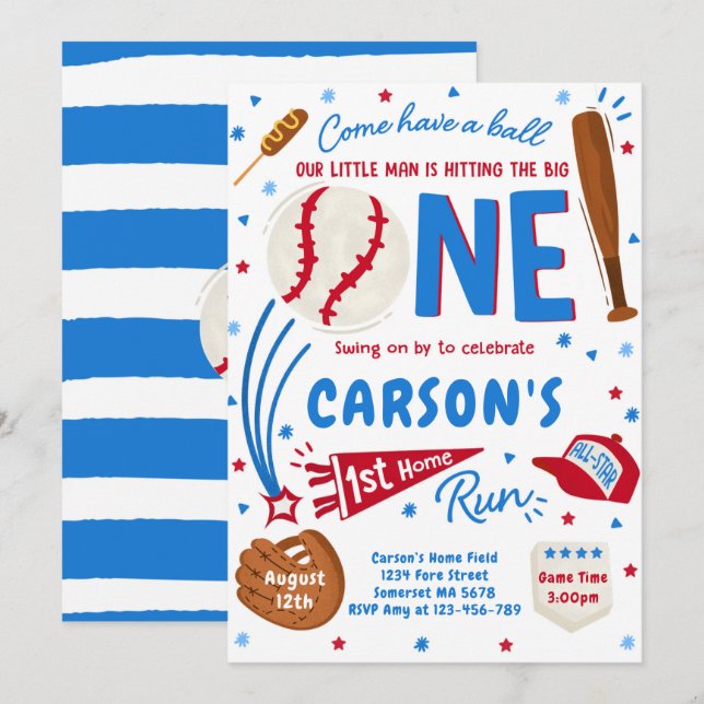Baseball 1. Zuhause Run Birthday Party Einladung (Vorne/Hinten)