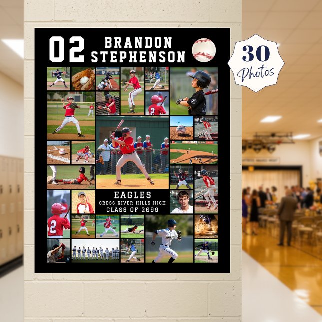 Baseball 30 Photo Collage Player Number Name Poster (Von Creator hochgeladen)
