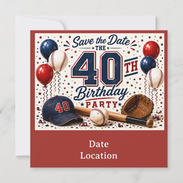 Baseball 40. Geburtstagsfeier  Einladung (Vorderseite)