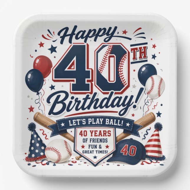 Baseball 40. Geburtstagsfeier  Pappteller (Vorderseite)