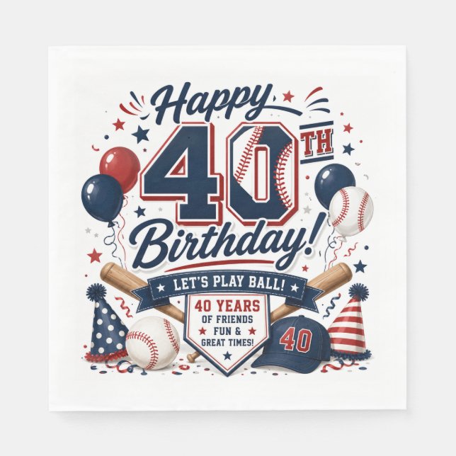 Baseball 40. Geburtstagsfeier  Serviette (Vorderseite)