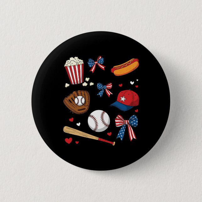 Baseball 4. Juli Coquette Bow Women Girls Base Button (Vorderseite)