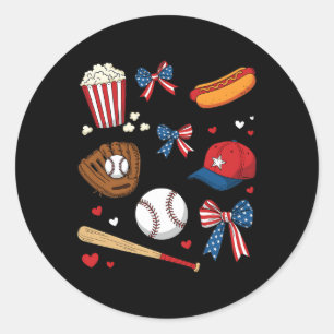Baseball 4. Juli Coquette-Schleife Frauen Mädchen Runder Aufkleber