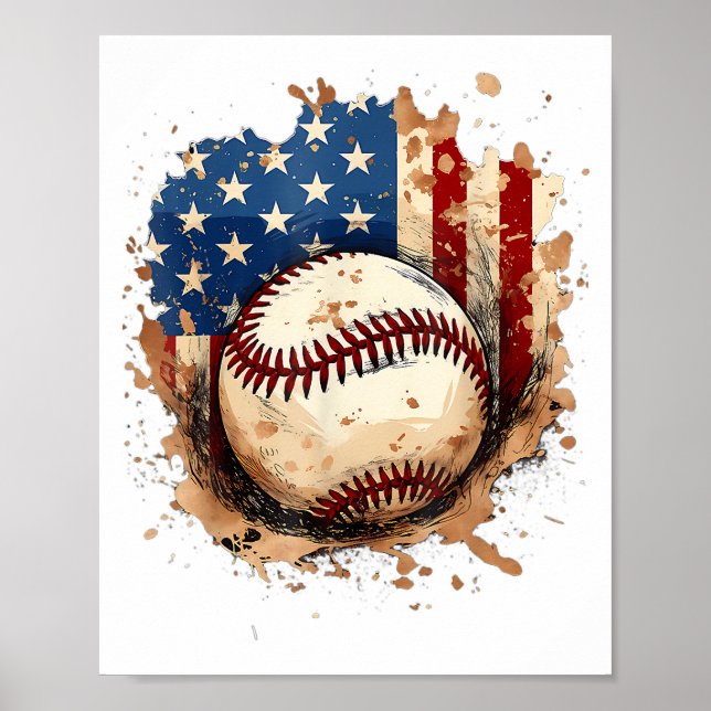 Baseball 4. Juli Männer USA Flaggen Boys Pa Poster (Vorne)