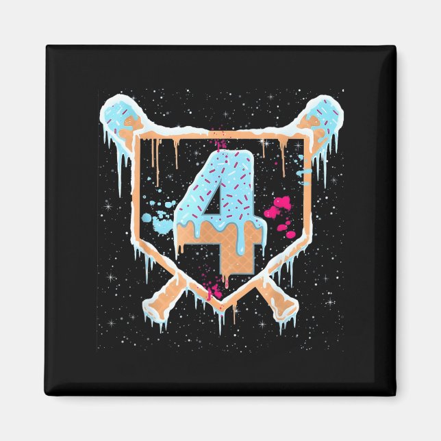 Baseball 4 Year Old Ice Cream Drip 4th Birthday Bo Magnet (Vorne)