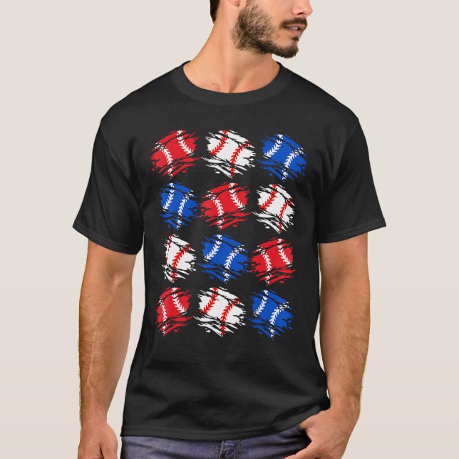 Baseball 4th July USA Flag Retro Baseball Ball Gra T-Shirt (Vorderseite)