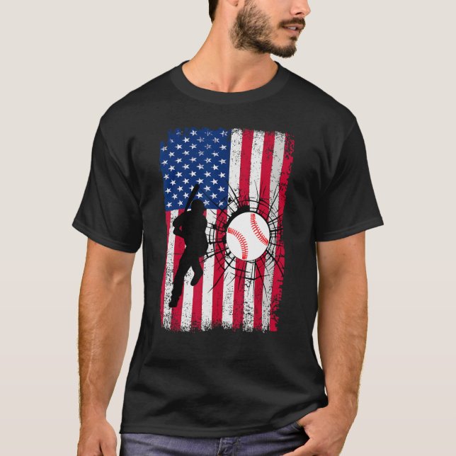 Baseball 4th Of July American Flag Patriotic Baseb T-Shirt (Vorderseite)