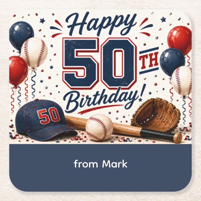 Baseball 50. Geburtstag Danke  Rechteckiger Pappuntersetzer (Vorderseite)