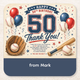 Baseball 50. Geburtstag Danke  Rechteckiger Pappuntersetzer
