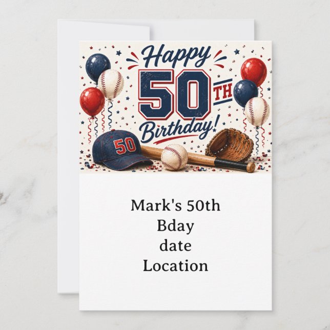 Baseball 50. Geburtstag  Einladung (Vorderseite)