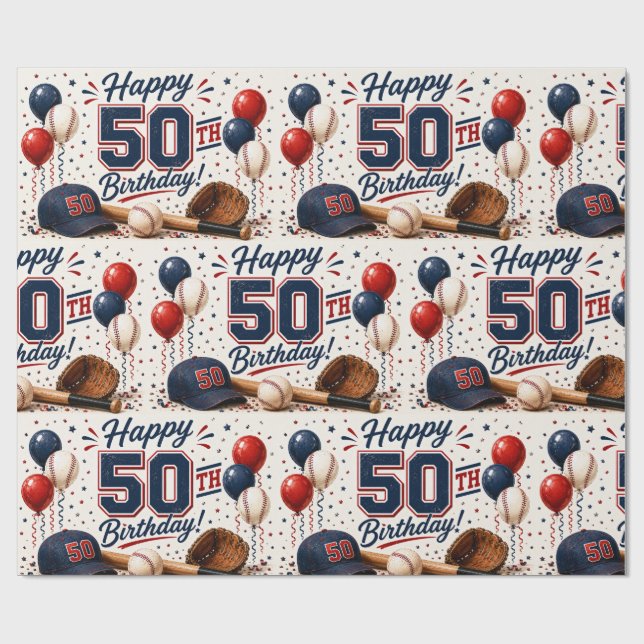 Baseball 50. Geburtstag  Geschenkpapier (Flach)