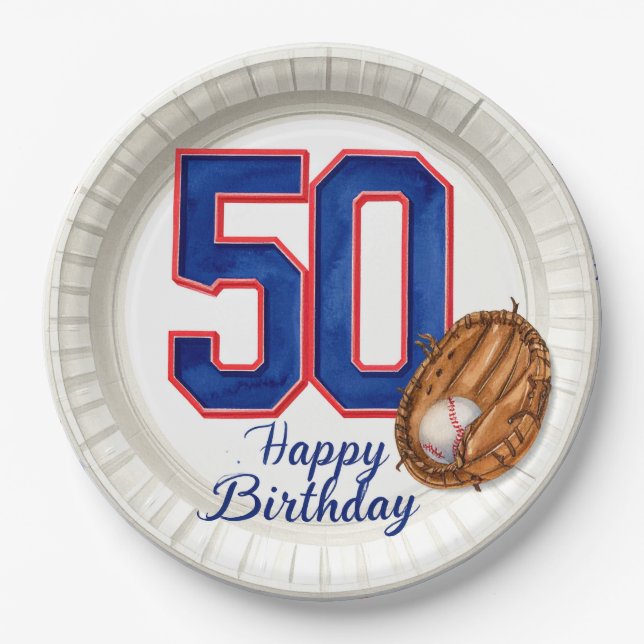 Baseball 50. Geburtstag  Pappteller (Vorderseite)