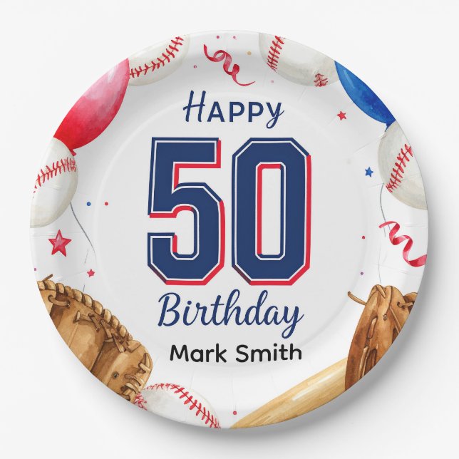 Baseball 50. Geburtstag  Pappteller (Vorderseite)