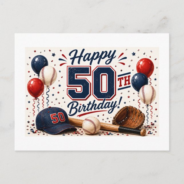 Baseball 50. Geburtstag  Postkarte (Vorderseite)