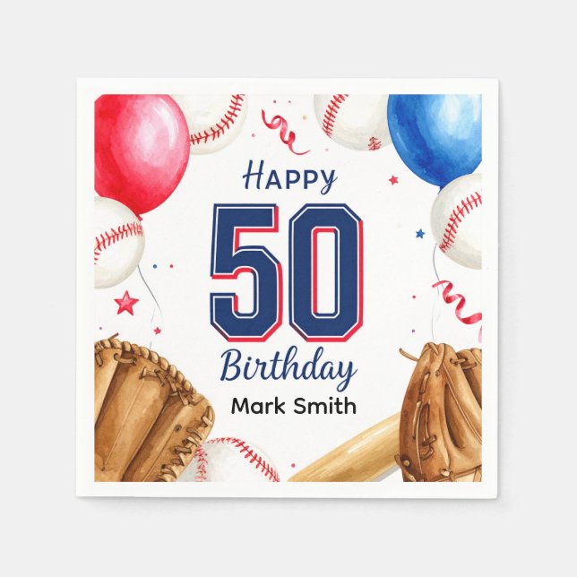 Baseball 50. Geburtstag  Serviette (Vorderseite)