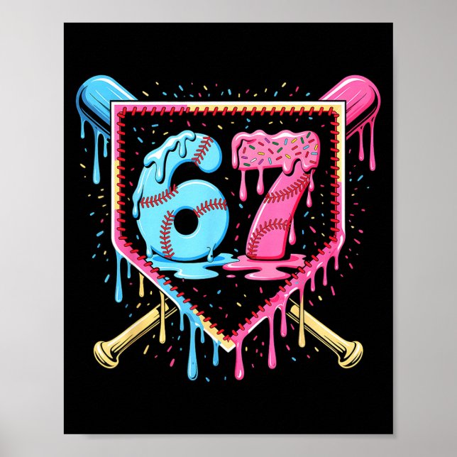 Baseball 67 Eis Drip Lustig Six Seven Meme Bo Poster (Vorne)