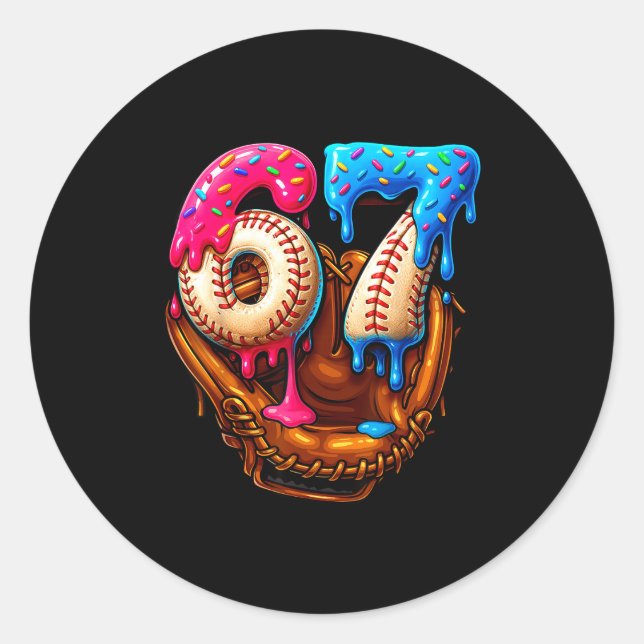 Baseball 67 Six Seven Funny 6 7 Meme Gen Alpha Mem Runder Aufkleber (Vorderseite)
