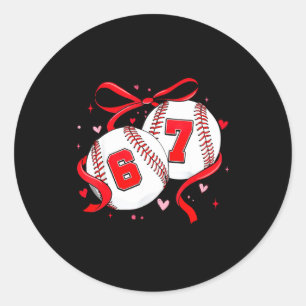 Baseball 67 Six Seven Meme Kokette Schleife Valent Runder Aufkleber