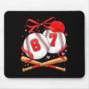 Baseball 67 Six Seven Meme Kokon Coquette Schleife Mousepad