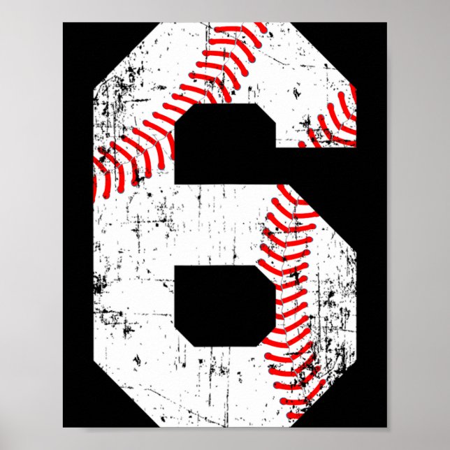 Baseball 6 Trikotnummer T-Shirt  Poster (Vorne)