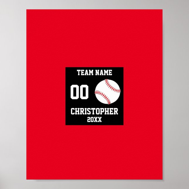 Baseball 7 Foto Collage Roter Teamname Poster (Vorne)