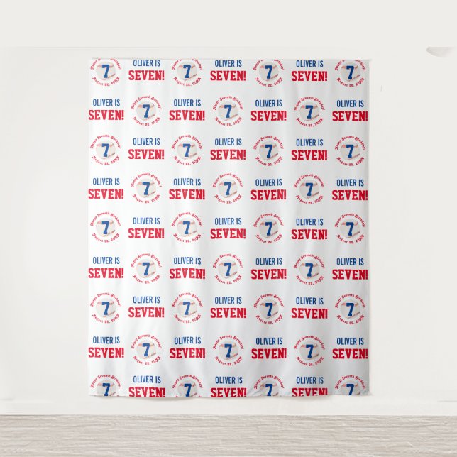 Baseball 7. Geburtstag Jungen | Step & Repeat Hint Wandteppich (Vorderseite)