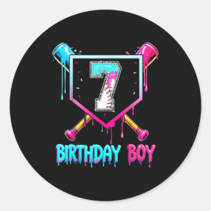 Baseball 7 Jahr alter Geburtstag Junge Eiscreme tr Runder Aufkleber