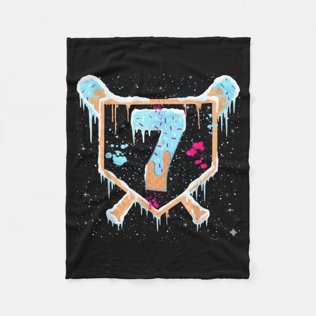 Baseball 7 Year Old Ice Cream Drip 7th Birthday Bo Fleecedecke (Vorderseite)