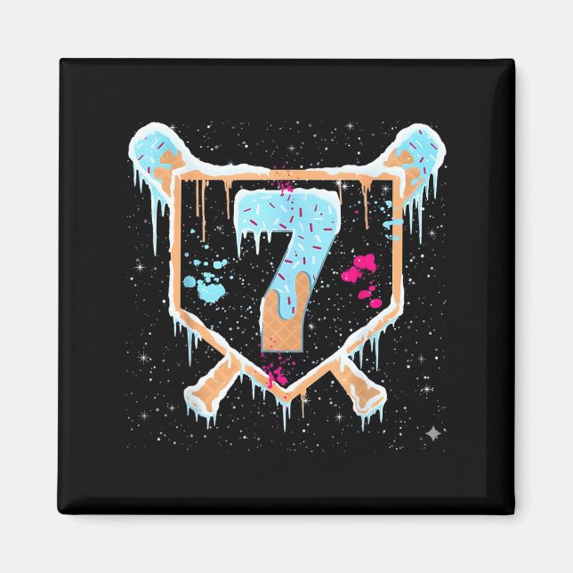 Baseball 7 Year Old Ice Cream Drip 7th Birthday Bo Magnet (Vorne)