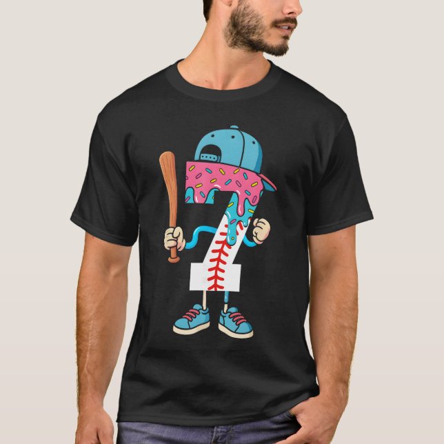 Baseball 7 Year Old Ice Cream Drip 7th Birthday Bo T-Shirt (Vorderseite)
